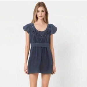 Lipsy London Black Silk Eyelet Mini Dress Cap Sleeve Sundress Size 4